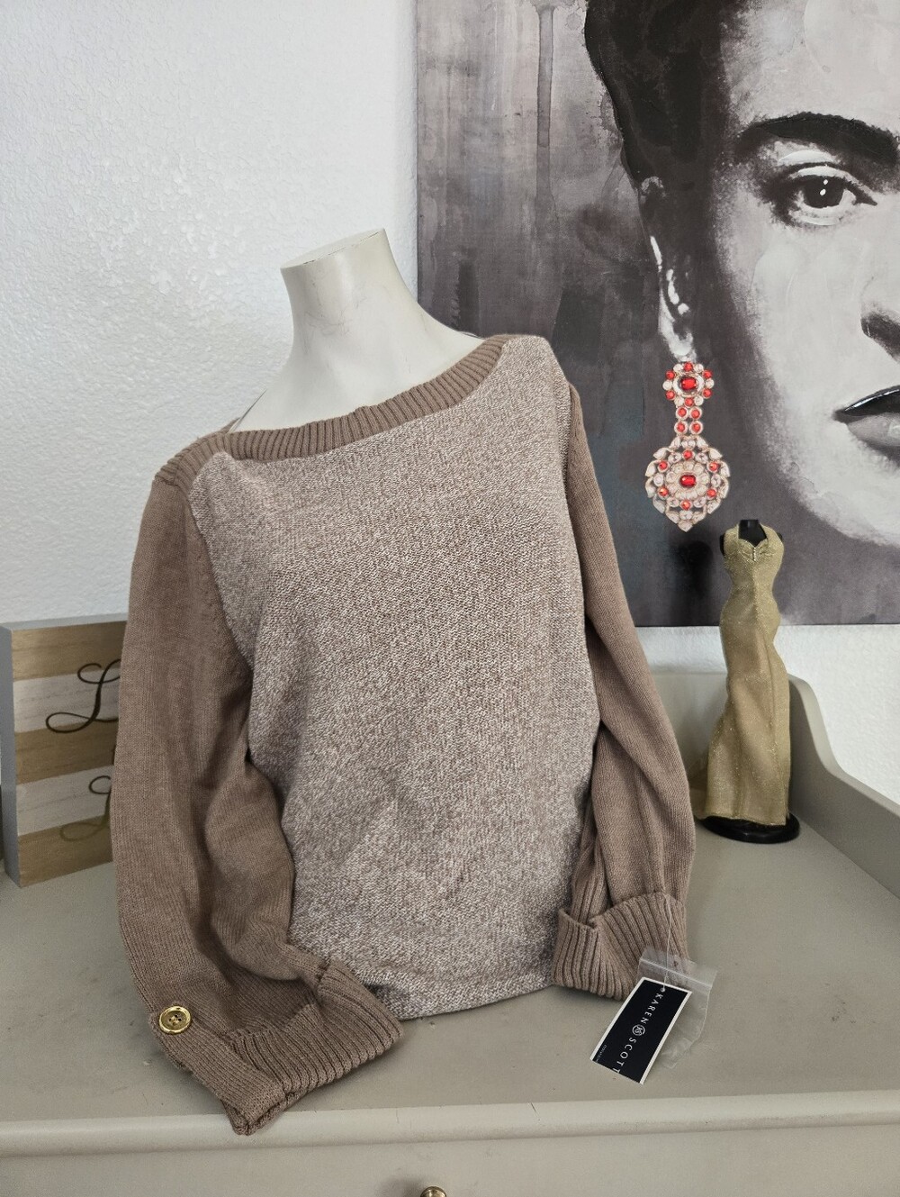 NWT Karen Scott Cozy Two-Tone Taupe Women’s Sweater Size Large
